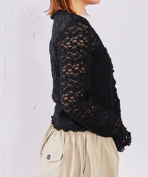 archives（アルシーヴ）の「レースフリルカーディガン（Tシャツ/カットソー・レディース・オフホワイト/ブラック・MEDIUM）」の4枚目の写真