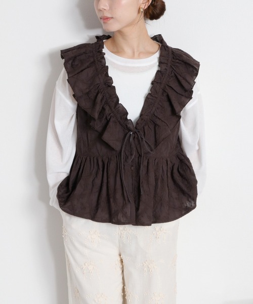cepo(セポ)の「フリル刺繍ビスチェ(シャツ/ブラウス・レディース・チャコール/オフホワイト・M)」の12枚目の写真