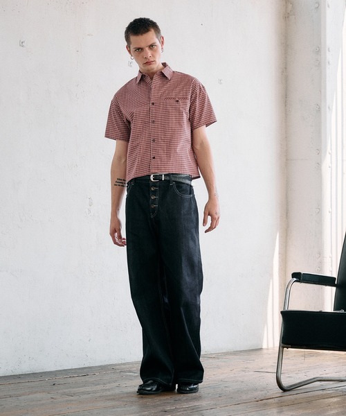 Regen Glanz(レーゲングランツ)の「cropped box fit check shirt/ クロップドボックスフィットチェックシャツ(シャツ/ブラウス・メンズ・ネイビー/ライトホワイト/レッド/ブラック・LARGE/SMALL/MEDIUM)」の12枚目の写真