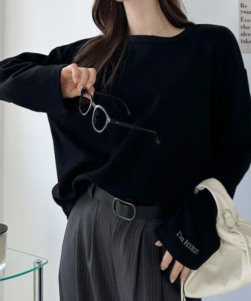 umune(ウムネ)の「ダンボールニット プルオーバー ボートネック ロンT クルーネック カットソー トップス 無地 きれいめ 上品 春秋(Tシャツ/カットソー・レディース・スモークピンク/ブラック/アイボリー・FREE)」の2枚目の写真
