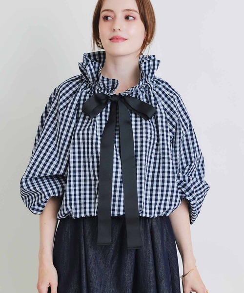 PICCIN(ピッチン)の「ザビエルギンガムチェックブラウス(シャツ/ブラウス・レディース・ブラック/ネイビー・M)」の2枚目の写真