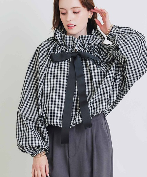 PICCIN(ピッチン)の「ザビエルギンガムチェックブラウス(シャツ/ブラウス・レディース・ブラック/ネイビー・M)」の1枚目の写真