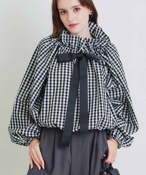 PICCIN(ピッチン)の「ザビエルギンガムチェックブラウス(シャツ/ブラウス・レディース・ブラック/ネイビー・M)」の9枚目の写真