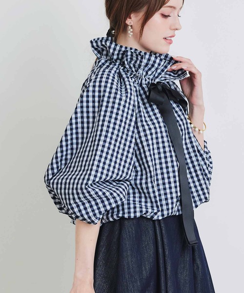PICCIN(ピッチン)の「ザビエルギンガムチェックブラウス(シャツ/ブラウス・レディース・ブラック/ネイビー・M)」の4枚目の写真