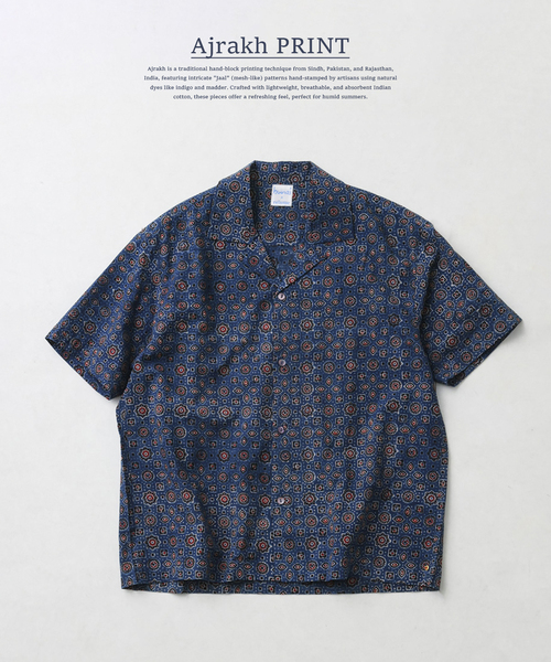 JOURNAL STANDARD relume(ジャーナルスタンダード レリューム)の「bunai / ブナイ 別注 アジュラク プリント オープンカラー半袖シャツ(シャツ/ブラウス・メンズ・アイボリー/ブラック/ネイビー/レッド・LARGE/MEDIUM)」の3枚目の写真