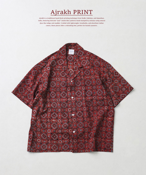 JOURNAL STANDARD relume(ジャーナルスタンダード レリューム)の「bunai / ブナイ 別注 アジュラク プリント オープンカラー半袖シャツ(シャツ/ブラウス・メンズ・アイボリー/ブラック/ネイビー/レッド・LARGE/MEDIUM)」の4枚目の写真