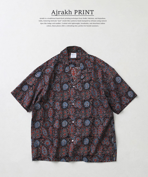 JOURNAL STANDARD relume(ジャーナルスタンダード レリューム)の「bunai / ブナイ 別注 アジュラク プリント オープンカラー半袖シャツ(シャツ/ブラウス・メンズ・アイボリー/ブラック/ネイビー/レッド・LARGE/MEDIUM)」の1枚目の写真