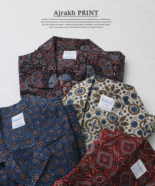 JOURNAL STANDARD relume(ジャーナルスタンダード レリューム)の「bunai / ブナイ 別注 アジュラク プリント オープンカラー半袖シャツ(シャツ/ブラウス・メンズ・アイボリー/ブラック/ネイビー/レッド・LARGE/MEDIUM)」の6枚目の写真