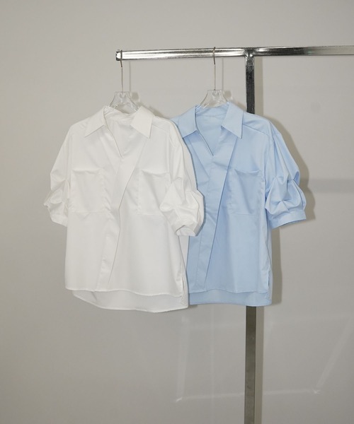 chuclla(チュクラ)の「タックアップスリーブ スキッパーシャツ chw26s243(シャツ/ブラウス・レディース・ホワイト/ブルー・FREE)」の17枚目の写真