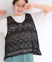 SHOO・LA・RUE | 【2点セット/S-LL】透かしクロシェ編みベスト＋ロゴT 大人の涼やかセット(その他トップス)