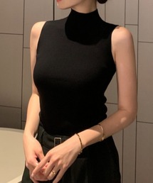 ハイネック袖なしニットトップス