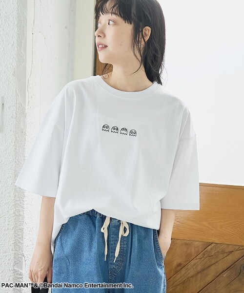 coen(コーエン)の「【PAC-MAN(パックマン)別注】GHOSTデザイン 天竺刺繍BIGTシャツ(Tシャツ/カットソー・レディース・ベージュ/ブラック/オフホワイト・L/M)」の1枚目の写真