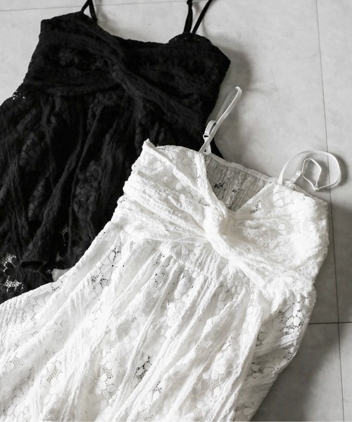 me+em select（ミームセレクト）の「【 ２color 】フロントリボンレースフレアキャミチュニック ／ front ribbon lace flare camisole tunic（キャミソール・レディース・ホワイト/ブラック・FREE）」の3枚目の写真