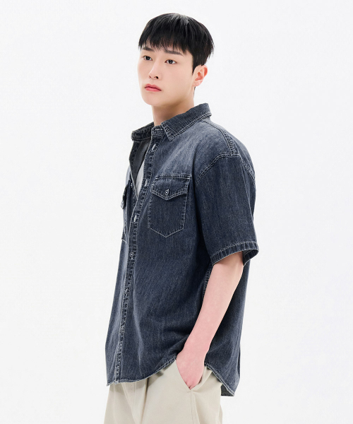 CHASECULT（チェイスカルト）の「男性デニムポケット半袖シャツ-FBRK5541D04（シャツ/ブラウス・メンズ・ネイビー・95/100/105/110）」の2枚目の写真