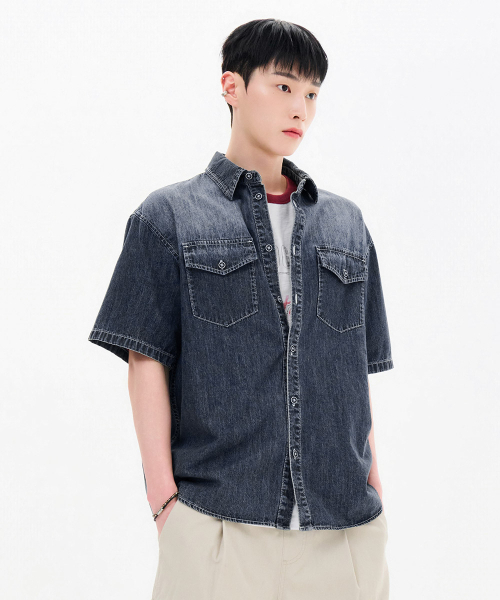 CHASECULT（チェイスカルト）の「男性デニムポケット半袖シャツ-FBRK5541D04（シャツ/ブラウス・メンズ・ネイビー・95/100/105/110）」の3枚目の写真