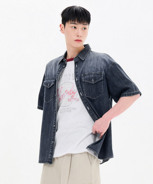 CHASECULT（チェイスカルト）の「男性デニムポケット半袖シャツ-FBRK5541D04（シャツ/ブラウス・メンズ・ネイビー・95/100/105/110）」の5枚目の写真