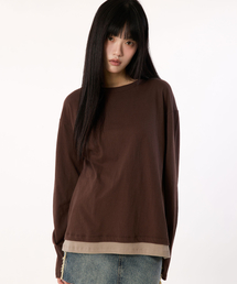 bounDary（バウンダリー）の「レイヤード配色ロングスリーブ[ブラウン]（Tシャツ/カットソー）」