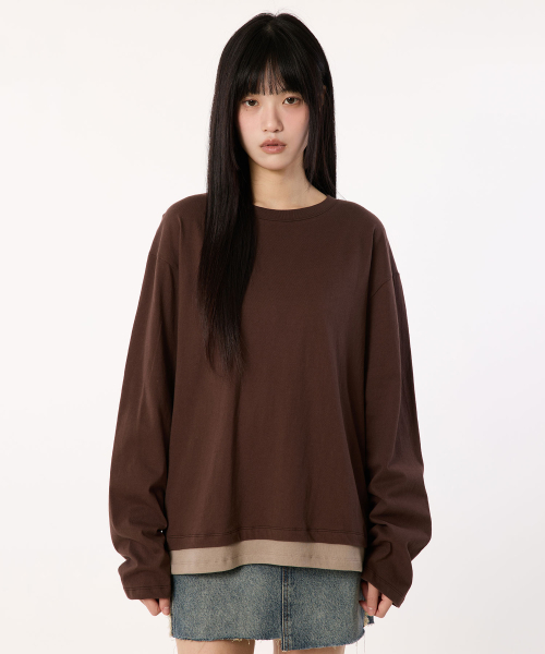 bounDary（バウンダリー）の「レイヤード配色ロングスリーブ[ブラウン]（Tシャツ/カットソー・レディース・その他・1/2）」の2枚目の写真