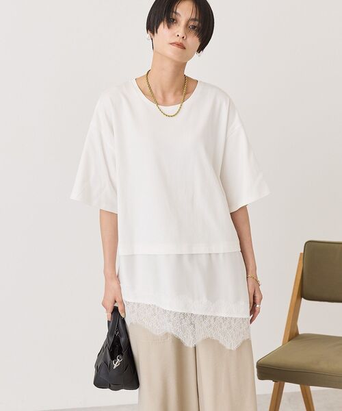 AMERICAN HOLIC(アメリカンホリック)の「レースドッキングTシャツ(Tシャツ/カットソー・レディース・ブラック/チャコールグレー/オフホワイト/マルチ・FREE)」の12枚目の写真