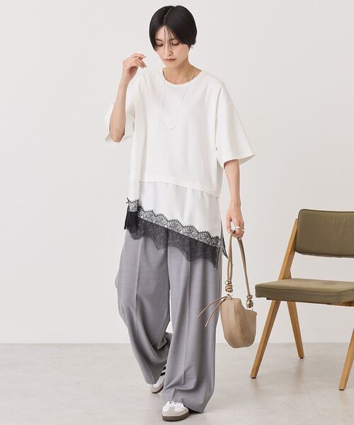 AMERICAN HOLIC(アメリカンホリック)の「レースドッキングTシャツ(Tシャツ/カットソー・レディース・ブラック/チャコールグレー/オフホワイト/マルチ・FREE)」の21枚目の写真