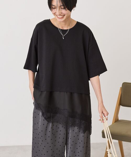 AMERICAN HOLIC(アメリカンホリック)の「レースドッキングTシャツ(Tシャツ/カットソー・レディース・ブラック/チャコールグレー/オフホワイト/マルチ・FREE)」の17枚目の写真