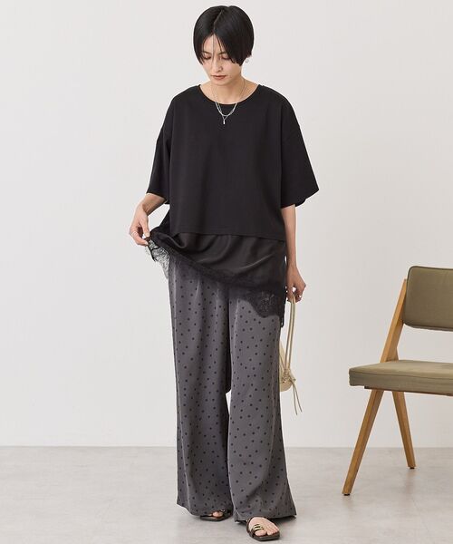 AMERICAN HOLIC(アメリカンホリック)の「レースドッキングTシャツ(Tシャツ/カットソー・レディース・ブラック/チャコールグレー/オフホワイト/マルチ・FREE)」の14枚目の写真