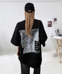 韓国ファッション VINTAGEバックラベル半袖Tシャツ