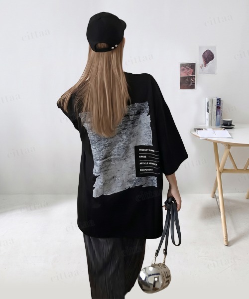 Dalfwin（ダールフィン）の「韓国ファッション VINTAGEバックラベル半袖Tシャツ（Tシャツ/カットソー・レディース・ホワイト/ブラック・FREE）」の10枚目の写真