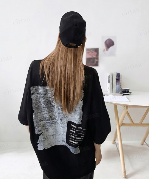 Dalfwin（ダールフィン）の「韓国ファッション VINTAGEバックラベル半袖Tシャツ（Tシャツ/カットソー・レディース・ホワイト/ブラック・FREE）」の8枚目の写真