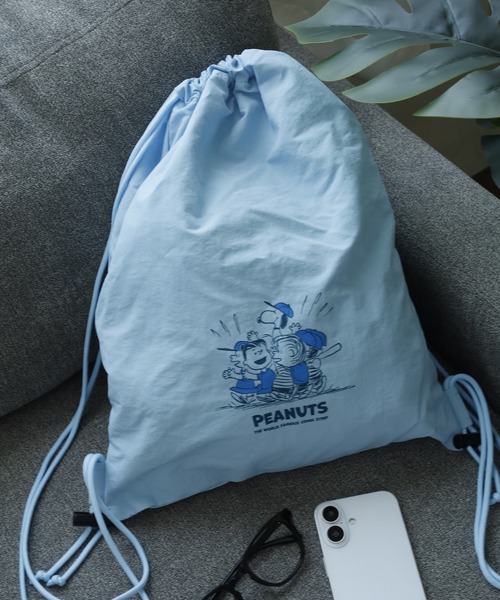 SNOOPY(スヌーピー)の「SNOOPY スヌーピー ナップサック ベースボール(バックパック/リュック・レディース・ブルー/グレー・FREE)」の2枚目の写真