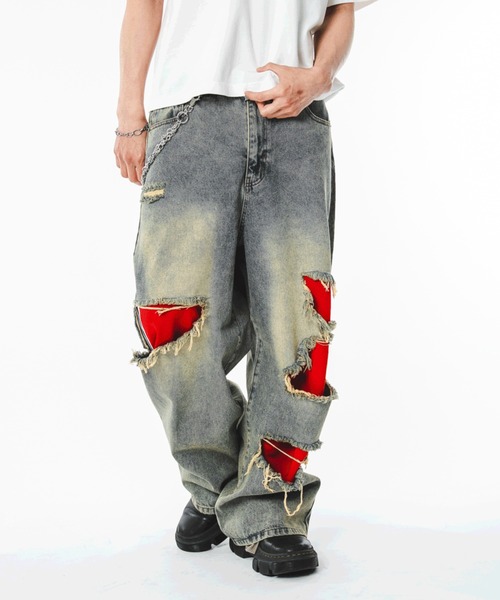 SHORT ROUND(ショートラウンド)の「SHORT ROUND/【26年春夏新作】ジャージレイヤードダメージデニムパンツ(デニムパンツ・メンズ・コバルトブルー・MEDIUM/LARGE)」の8枚目の写真