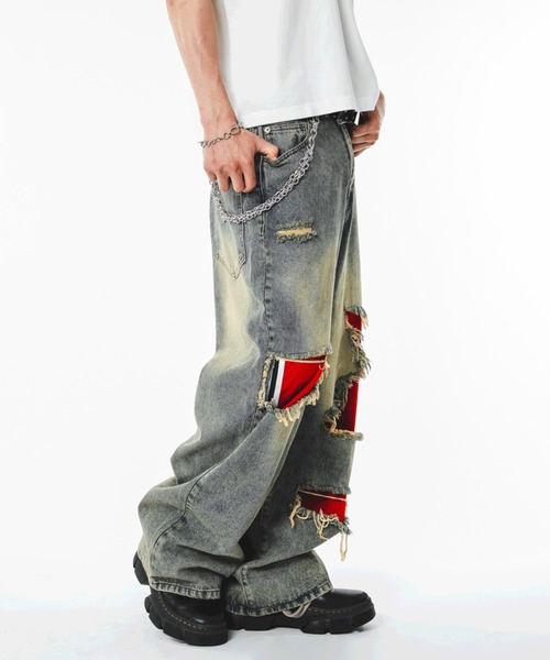 SHORT ROUND(ショートラウンド)の「SHORT ROUND/【26年春夏新作】ジャージレイヤードダメージデニムパンツ(デニムパンツ・メンズ・コバルトブルー・MEDIUM/LARGE)」の9枚目の写真