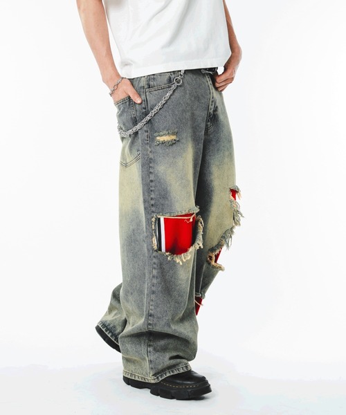 SHORT ROUND(ショートラウンド)の「SHORT ROUND/【26年春夏新作】ジャージレイヤードダメージデニムパンツ(デニムパンツ・メンズ・コバルトブルー・MEDIUM/LARGE)」の10枚目の写真