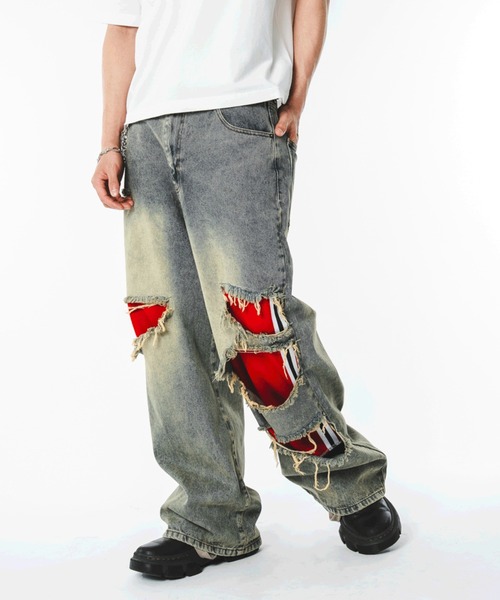 SHORT ROUND(ショートラウンド)の「SHORT ROUND/【26年春夏新作】ジャージレイヤードダメージデニムパンツ(デニムパンツ・メンズ・コバルトブルー・MEDIUM/LARGE)」の11枚目の写真