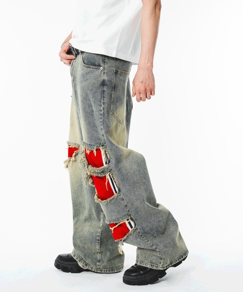 SHORT ROUND(ショートラウンド)の「SHORT ROUND/【26年春夏新作】ジャージレイヤードダメージデニムパンツ(デニムパンツ・メンズ・コバルトブルー・MEDIUM/LARGE)」の12枚目の写真