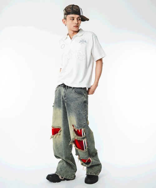 SHORT ROUND(ショートラウンド)の「SHORT ROUND/【26年春夏新作】ジャージレイヤードダメージデニムパンツ(デニムパンツ・メンズ・コバルトブルー・MEDIUM/LARGE)」の13枚目の写真