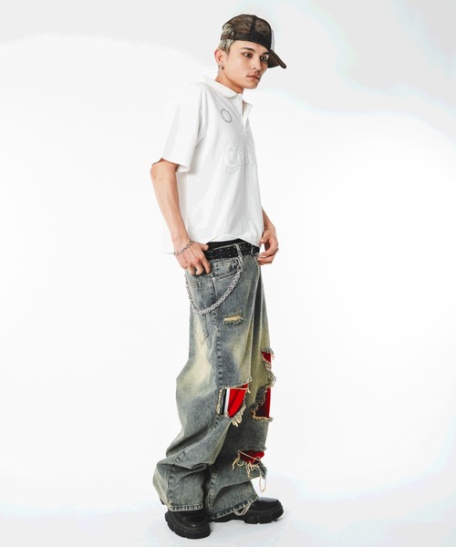SHORT ROUND(ショートラウンド)の「SHORT ROUND/【26年春夏新作】ジャージレイヤードダメージデニムパンツ(デニムパンツ・メンズ・コバルトブルー・MEDIUM/LARGE)」の14枚目の写真