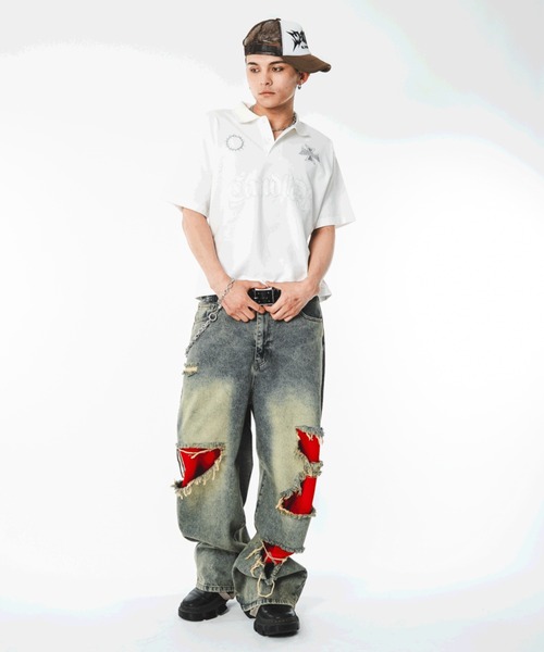 SHORT ROUND(ショートラウンド)の「SHORT ROUND/【26年春夏新作】ジャージレイヤードダメージデニムパンツ(デニムパンツ・メンズ・コバルトブルー・MEDIUM/LARGE)」の15枚目の写真