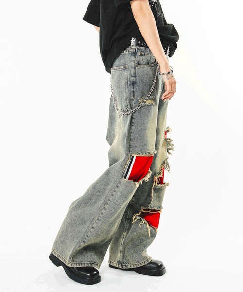 SHORT ROUND(ショートラウンド)の「SHORT ROUND/【26年春夏新作】ジャージレイヤードダメージデニムパンツ(デニムパンツ・メンズ・コバルトブルー・MEDIUM/LARGE)」の18枚目の写真
