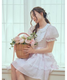 Milky gingham puff onepiece