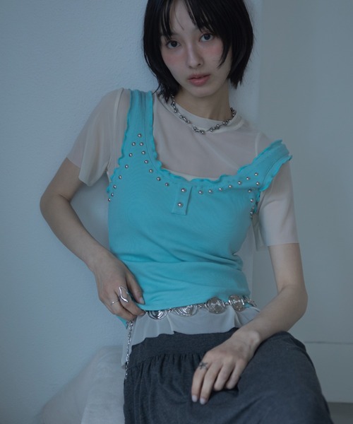 VACANCY(ヴァカンシー)の「スタッズタンク付きシアートップス(Tシャツ/カットソー・レディース・グレー/ブラウン/グリーン・FREE)」の3枚目の写真