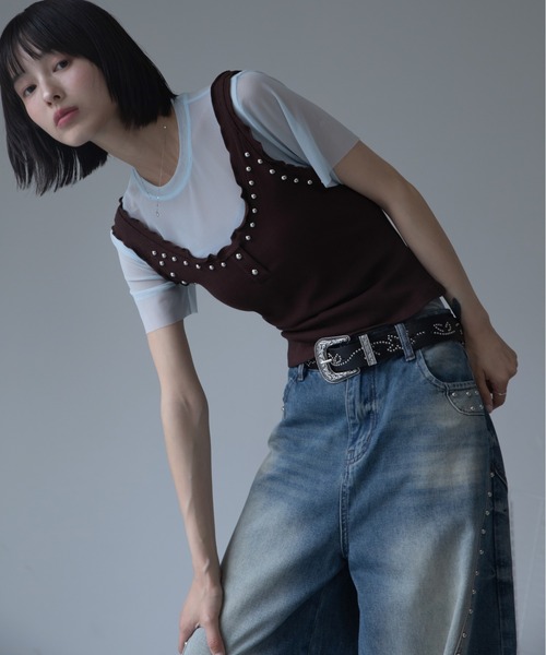 VACANCY(ヴァカンシー)の「スタッズタンク付きシアートップス(Tシャツ/カットソー・レディース・グレー/ブラウン/グリーン・FREE)」の14枚目の写真