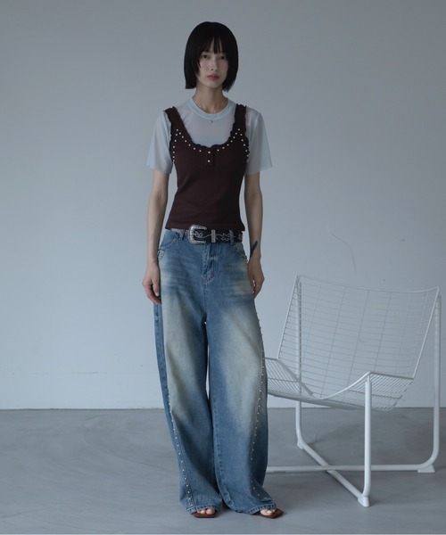 VACANCY(ヴァカンシー)の「スタッズタンク付きシアートップス(Tシャツ/カットソー・レディース・グレー/ブラウン/グリーン・FREE)」の18枚目の写真