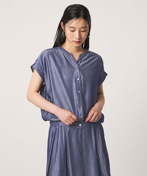 A DAY IN THE LIFE UNITED ARROWS(アデイインザライフユナイテッドアローズ)の「シャンブレー スキッパーブラウス ‐セットアップ対応‐ <A DAY IN THE LIFE>(シャツ/ブラウス・レディース・ダークグレー/オリーブ/ロイヤルブルー・FREE)」の3枚目の写真