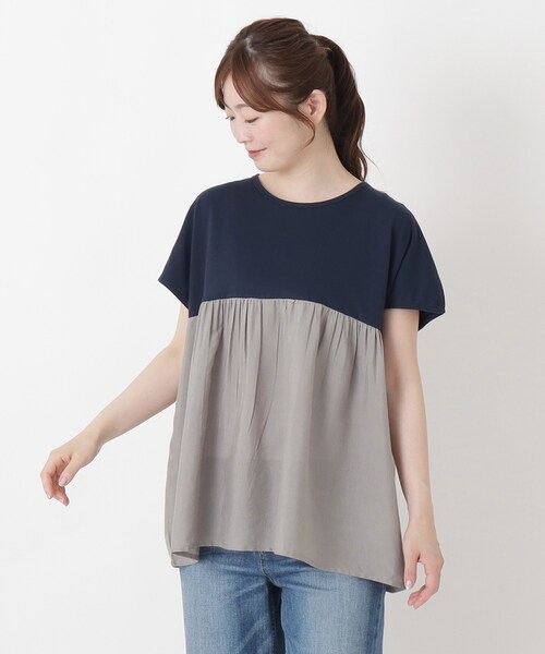 one'sterrace（ワンズテラス）の「異素材 ドッキングプルオーバー（Tシャツ/カットソー・レディース・その他/ネイビー系5/ホワイト系9/ブラック系8・02）」の3枚目の写真