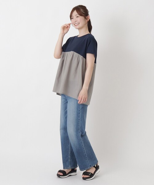 one'sterrace（ワンズテラス）の「異素材 ドッキングプルオーバー（Tシャツ/カットソー・レディース・その他/ネイビー系5/ホワイト系9/ブラック系8・02）」の7枚目の写真