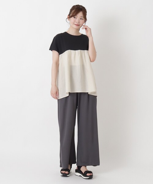 one'sterrace（ワンズテラス）の「異素材 ドッキングプルオーバー（Tシャツ/カットソー・レディース・その他/ネイビー系5/ホワイト系9/ブラック系8・02）」の5枚目の写真