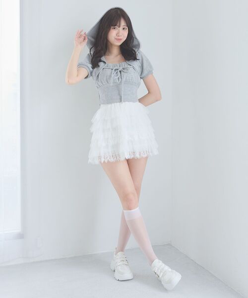 MAJESTIC LEGON(マジェスティックレゴン)の「チュールレースフリルミニスカパン(スカート・レディース・アイボリー/オフホワイト/ブラック・MEDIUM)」の1枚目の写真