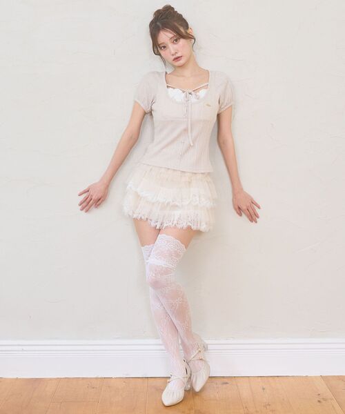 MAJESTIC LEGON(マジェスティックレゴン)の「チュールレースフリルミニスカパン(スカート・レディース・アイボリー/オフホワイト/ブラック・MEDIUM)」の2枚目の写真