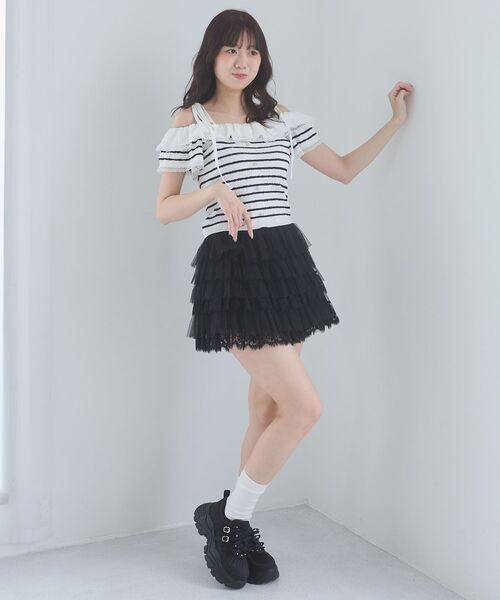 MAJESTIC LEGON(マジェスティックレゴン)の「チュールレースフリルミニスカパン(スカート・レディース・アイボリー/オフホワイト/ブラック・MEDIUM)」の3枚目の写真